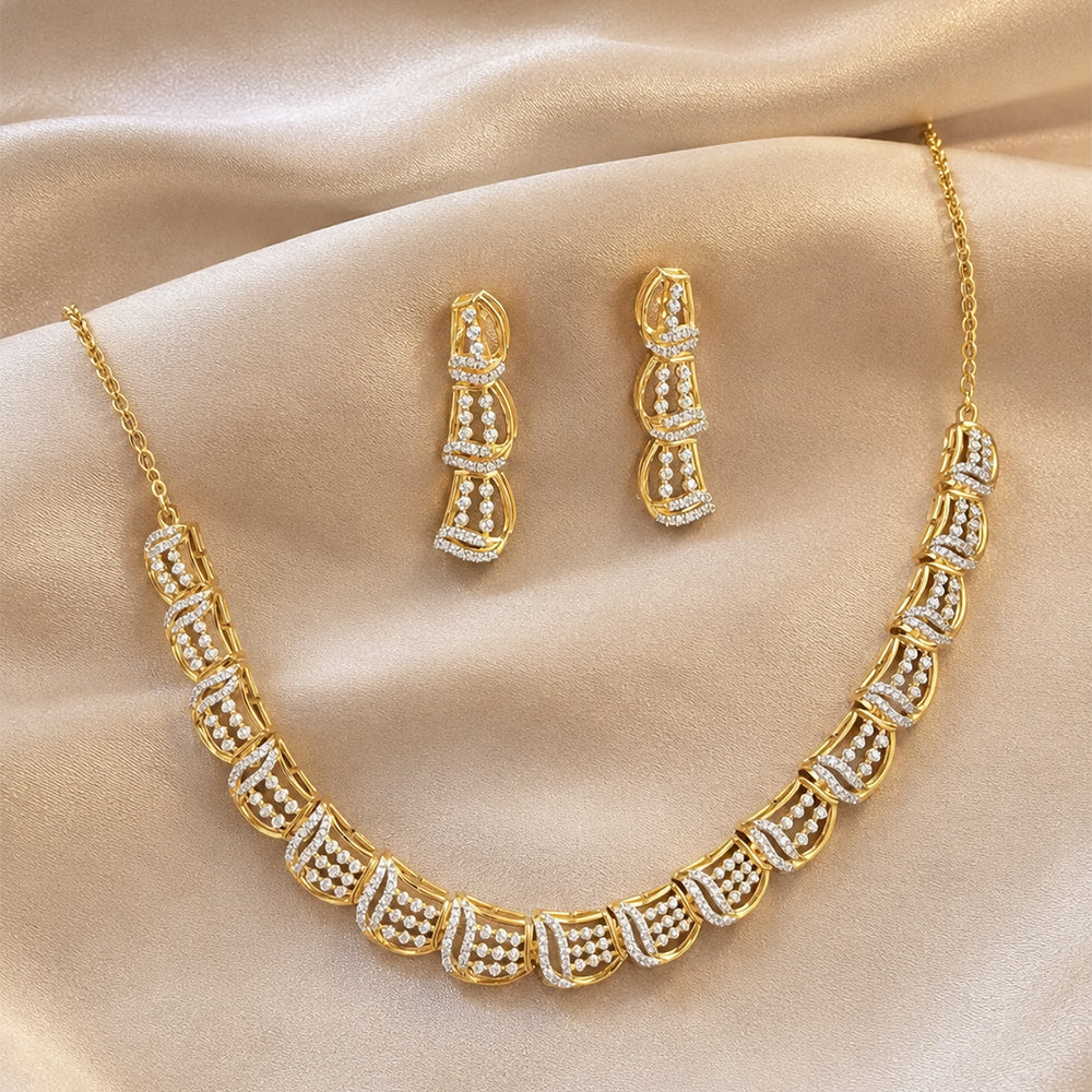 Elegant 925 Sterling Silver Dual Tone CZ Necklace Set