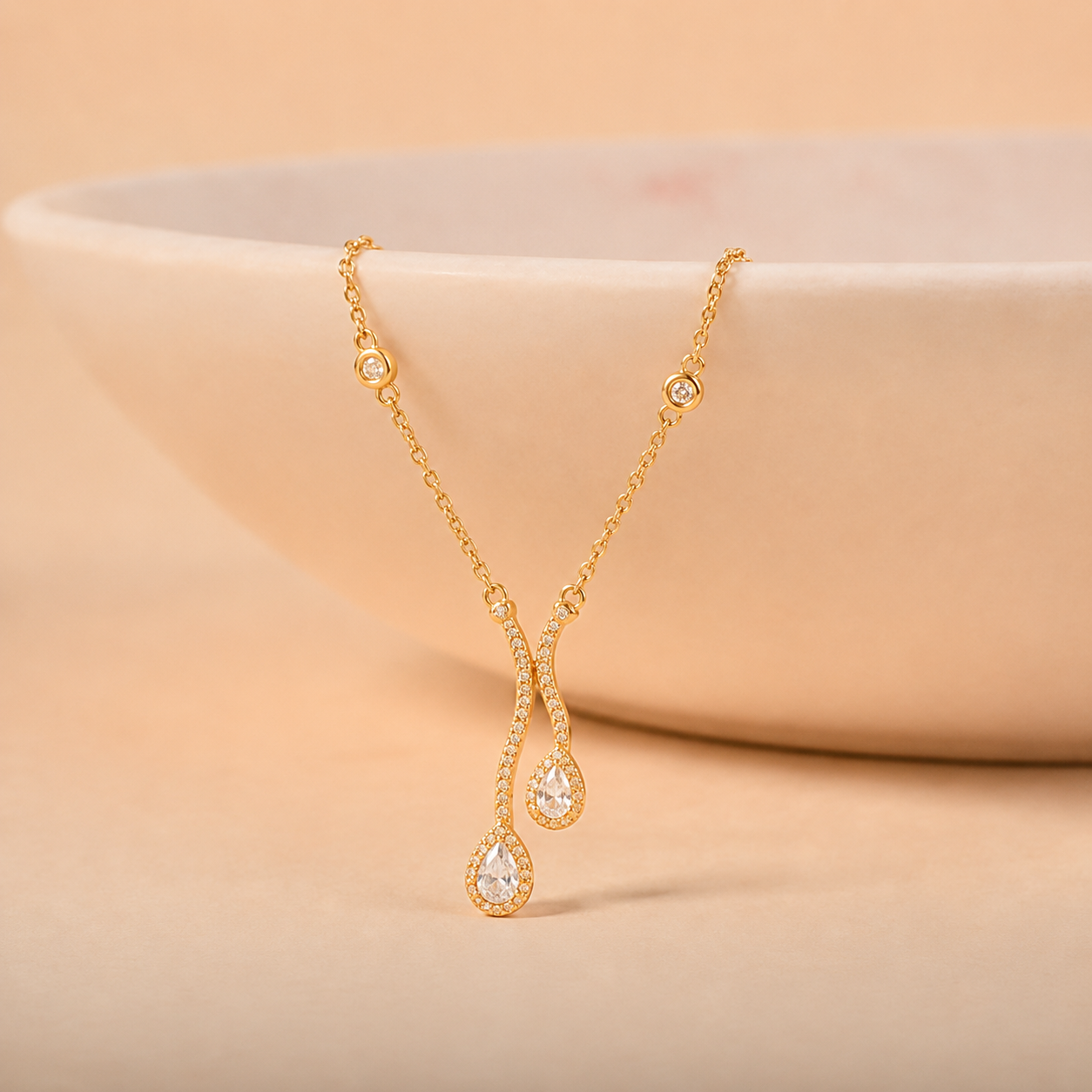 Diamond Dual Drop Pendant Necklace