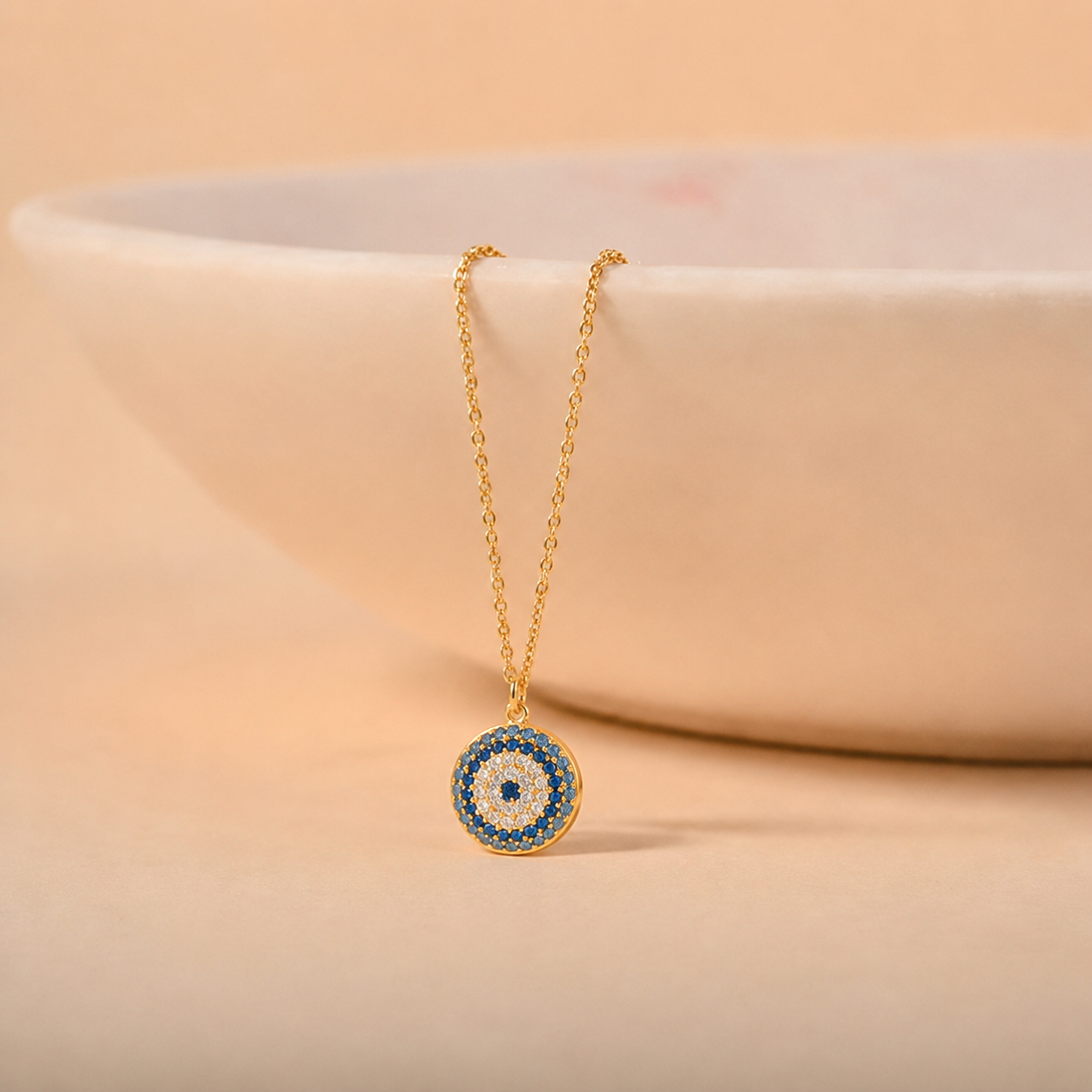 Celestial Blue Evil Eye Gold Pendant Necklace