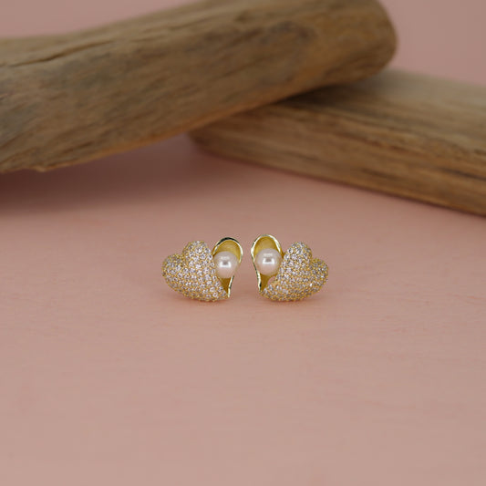 Sparkle Heart Embrace Gold-Tone Stud Earrings