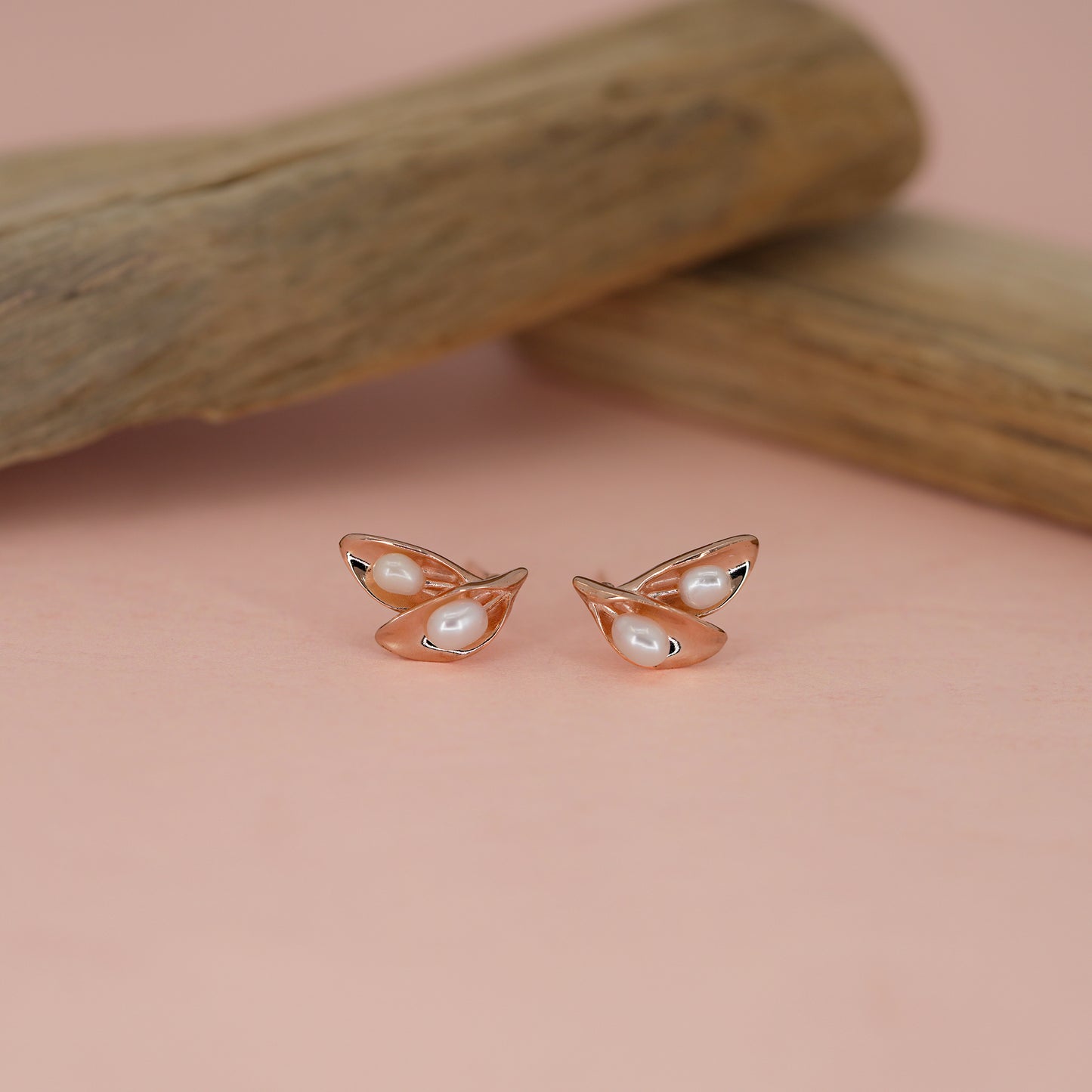 Rose Whisper Petite Leaf Stud Earrings