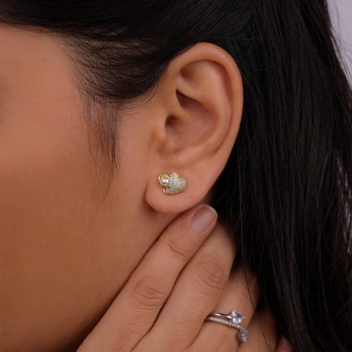 Sparkle Heart Embrace Gold-Tone Stud Earrings