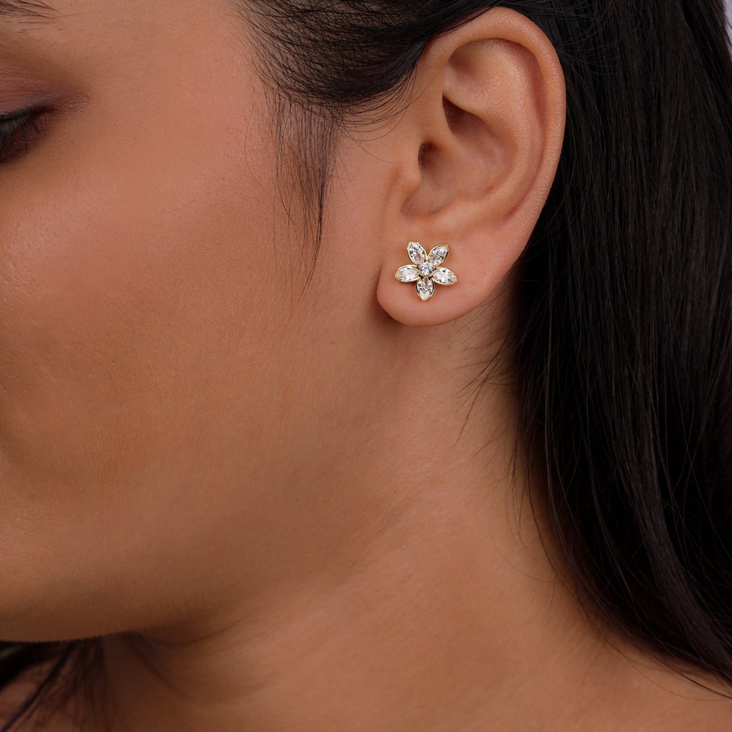 PetalGlow Gold Crystal Flower Studs