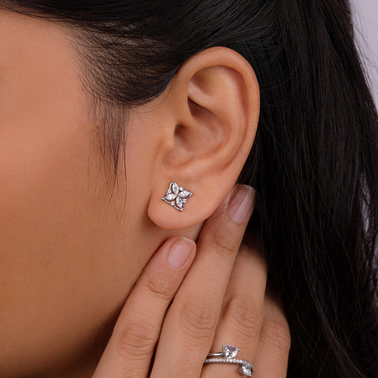 Lustrous Fleur Diamond Studs