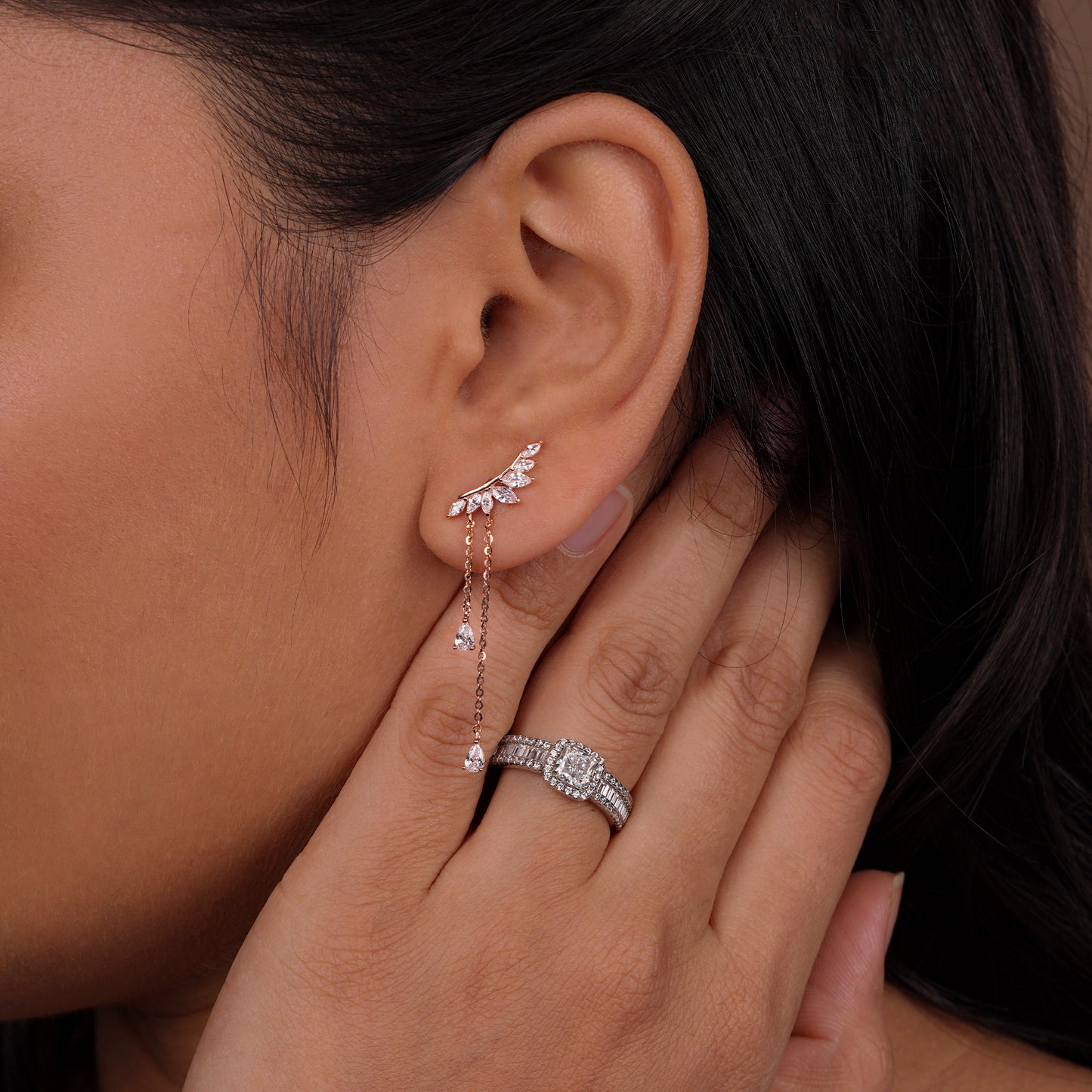 Celestia Rose Gold Chain Drop Ear Climbers