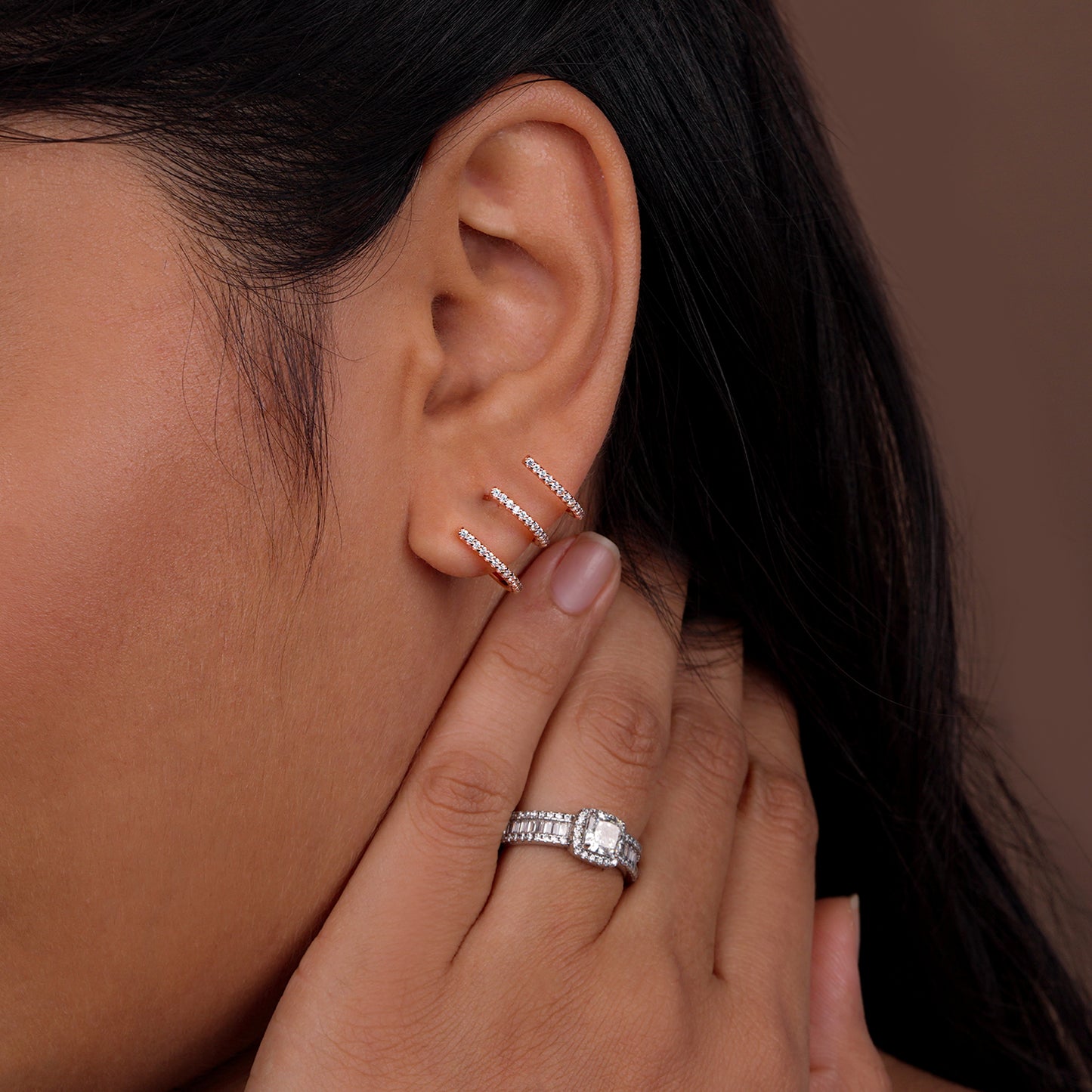 Triple Twist Rose Gold CZ Ear Climber