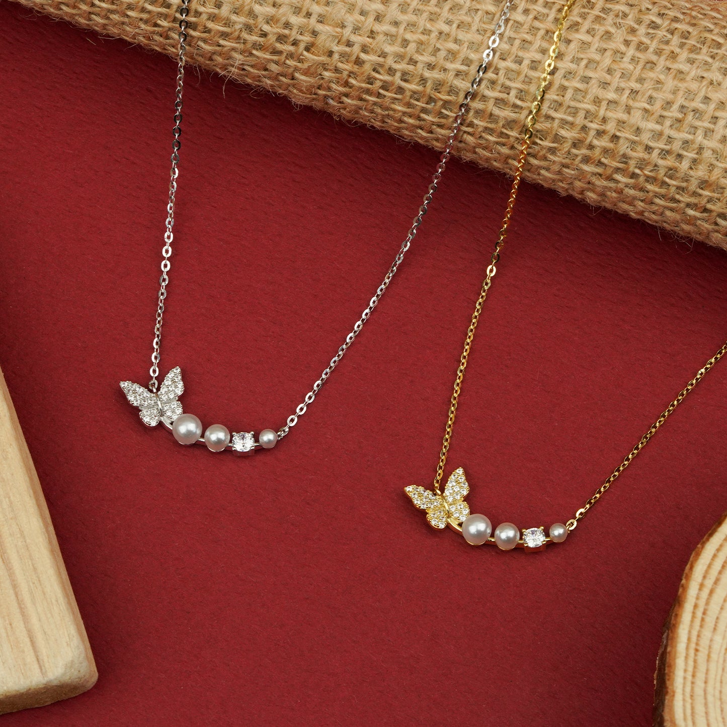 PearlFlora Butterfly Diamond Pendant Necklace