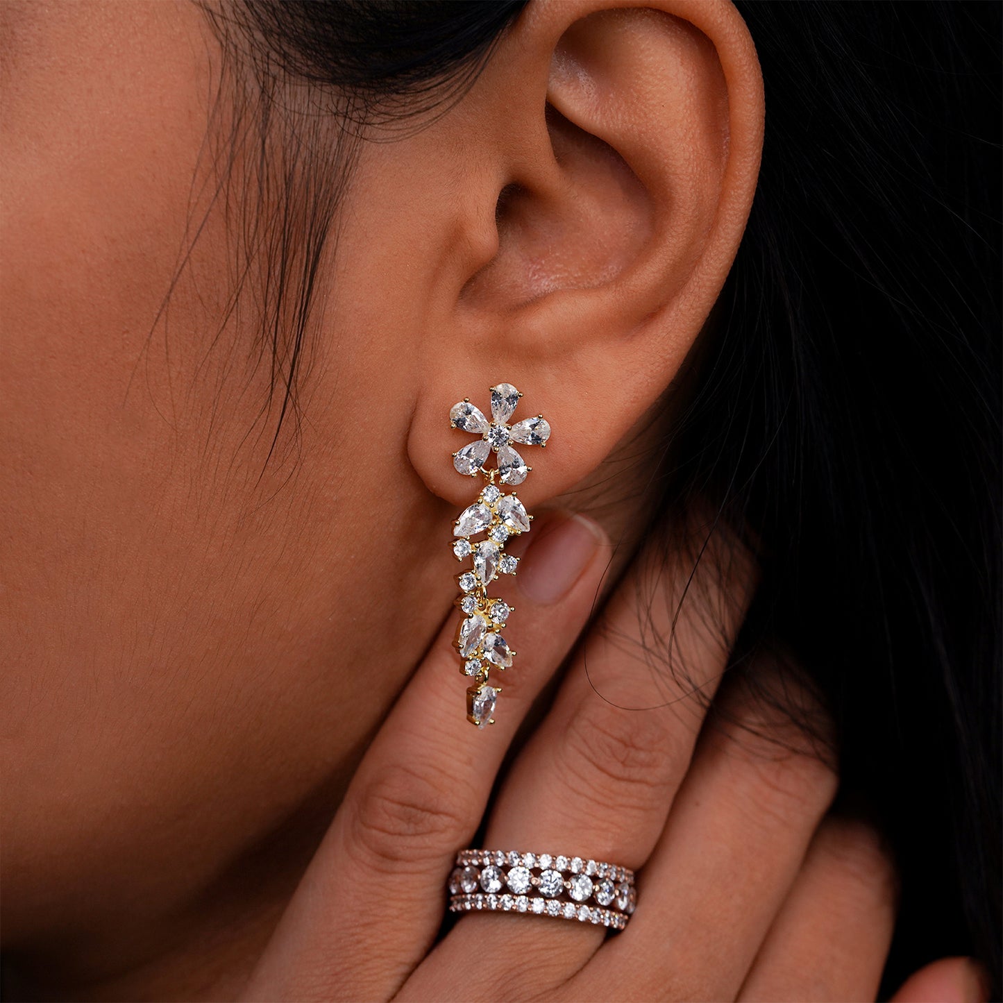 Crystal Blossom Cascading Diamond Earrings