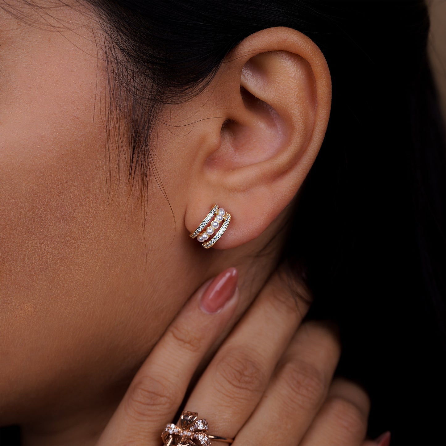 Pearl Aura Diamond Huggy Hoop Earrings