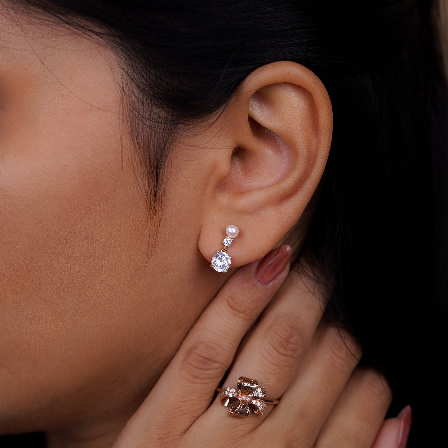 Elegant Pearl & Crystal Duo Drop Stud Earrings