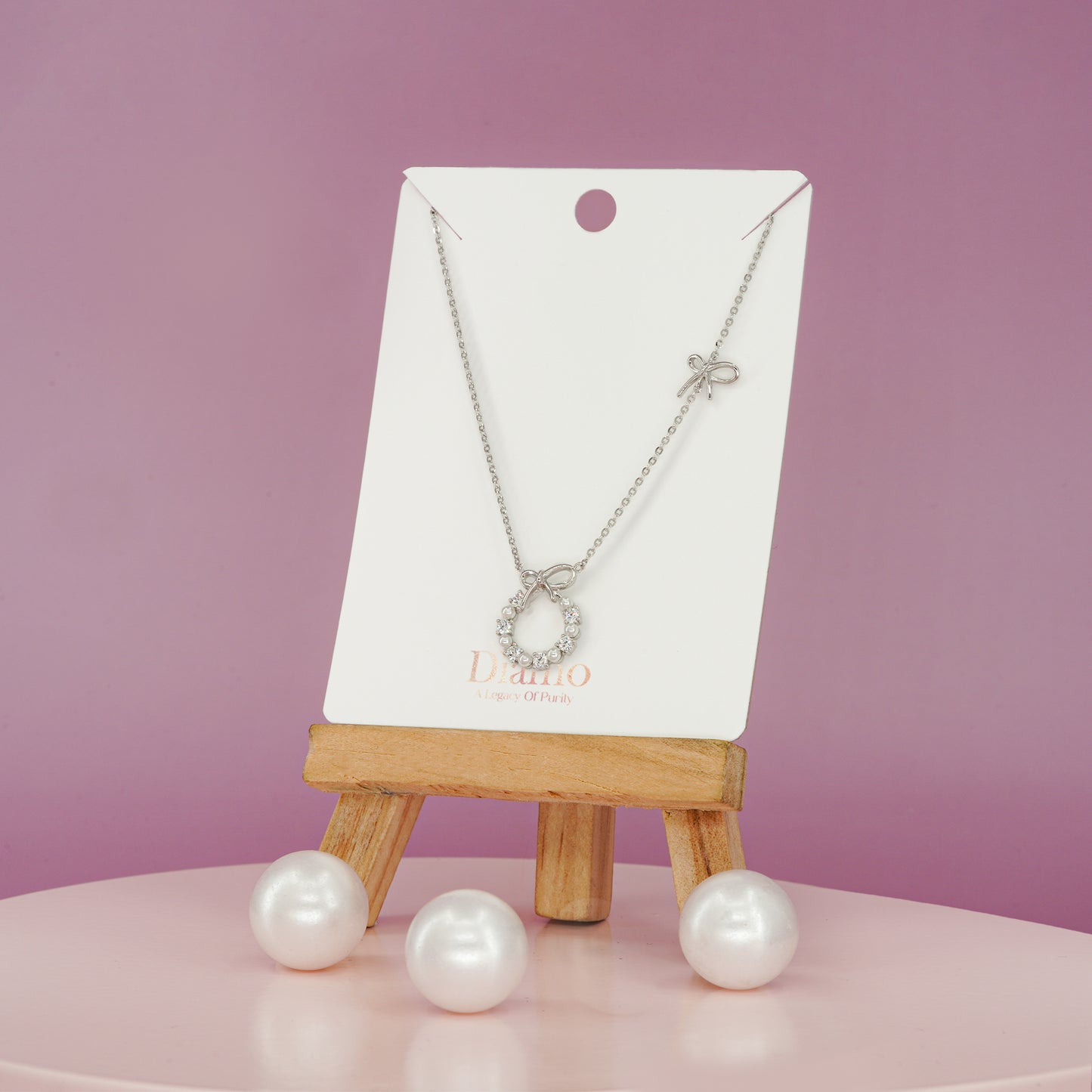 Whimsy Bow & Pearl Halo Necklace