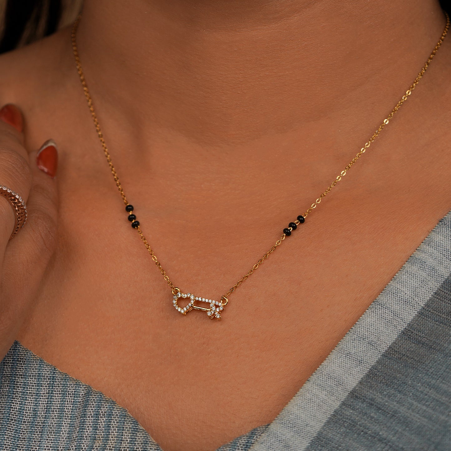 Diamond Heart Key Mangalsutra Necklace