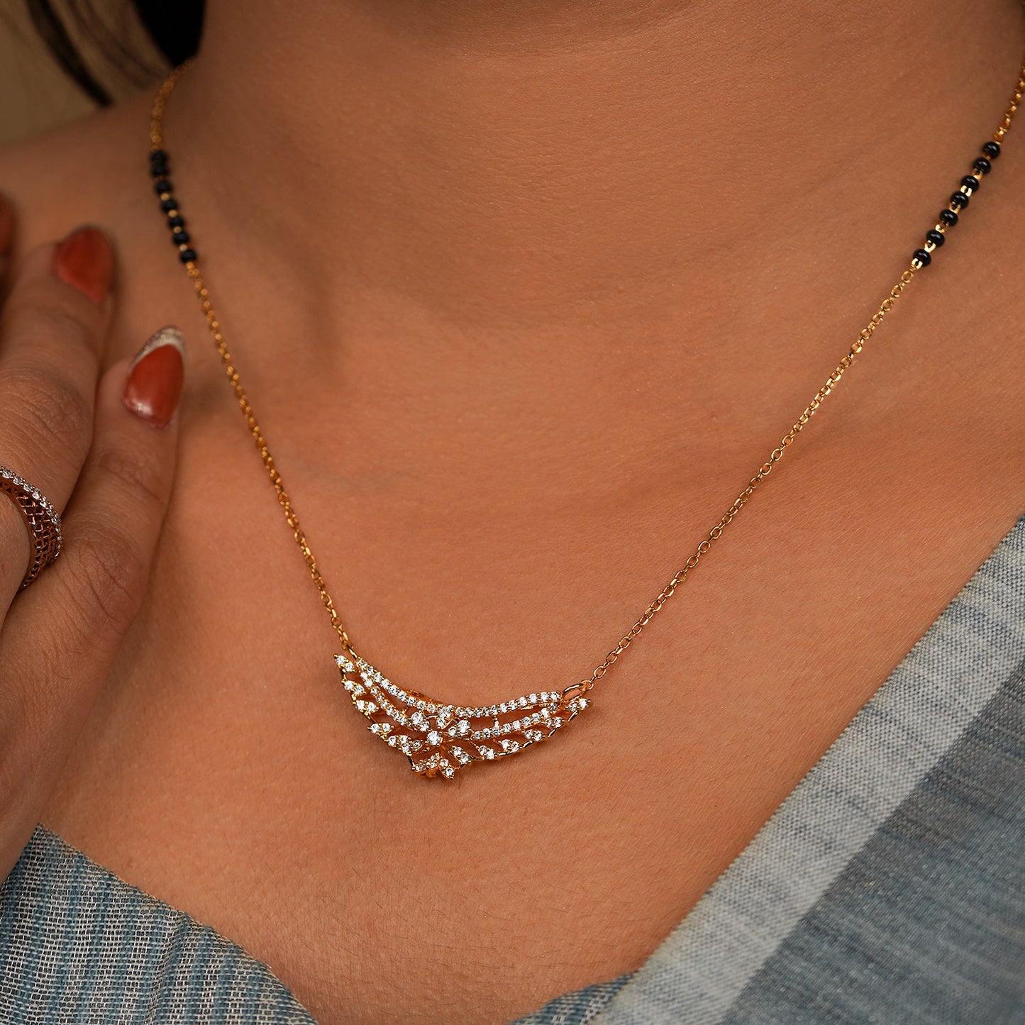 Triveni Sparkle Curve Mangalsutra Necklace