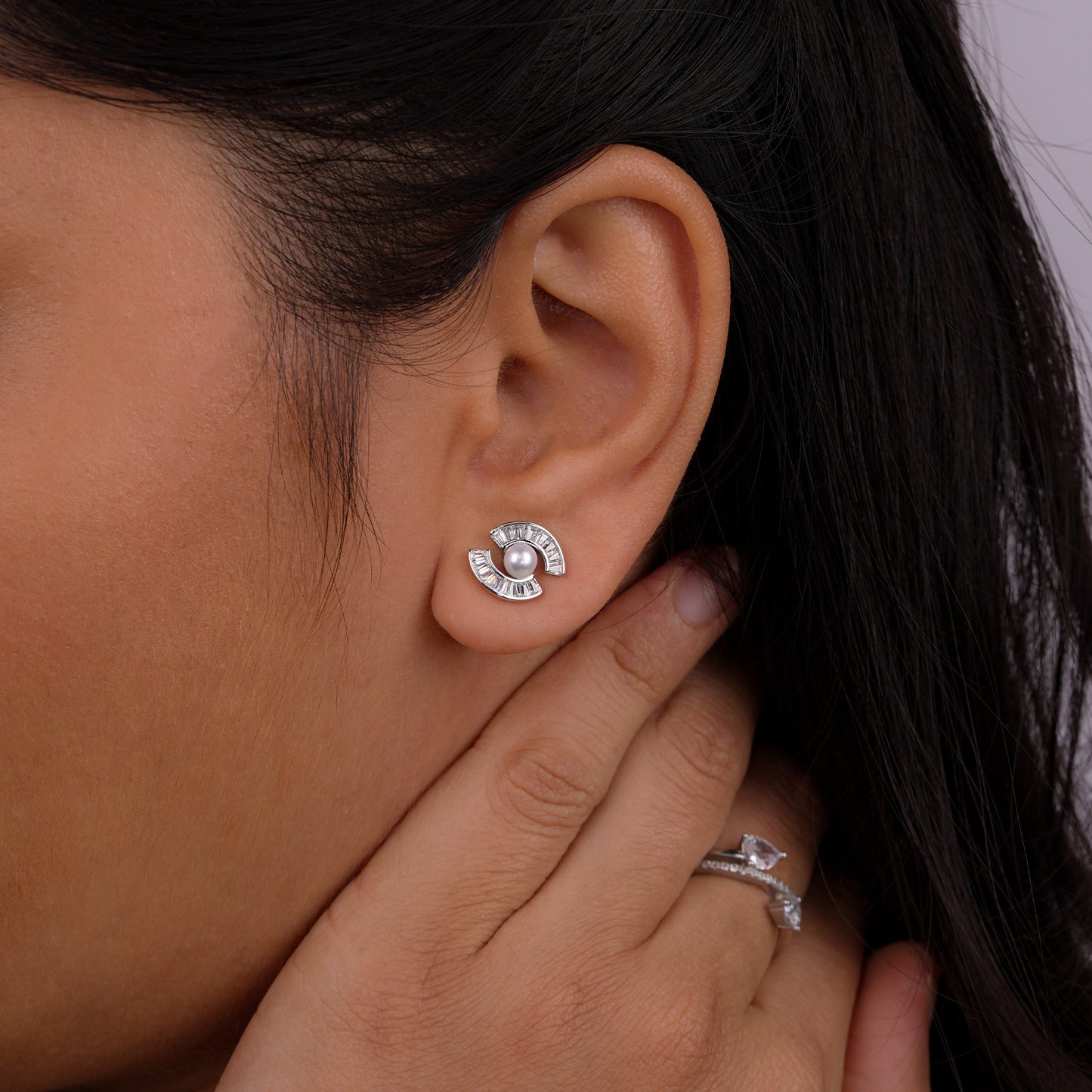 Luna Petal Pearl Stud Earrings