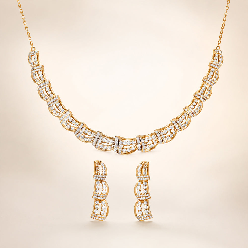 Elegant 925 Sterling Silver Dual Tone CZ Necklace Set