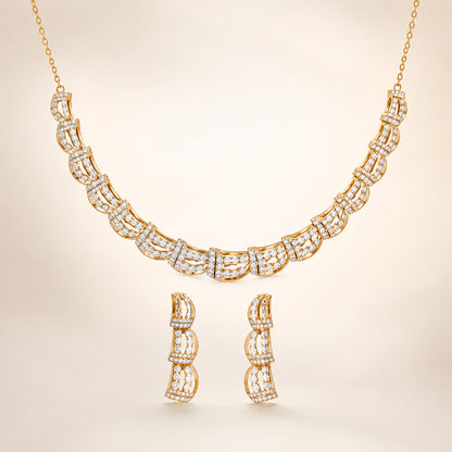 Elegant 925 Sterling Silver Dual Tone CZ Necklace Set