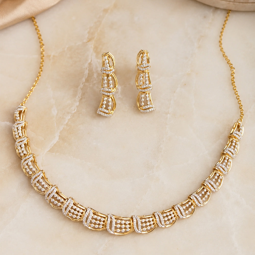 Elegant 925 Sterling Silver Dual Tone CZ Necklace Set