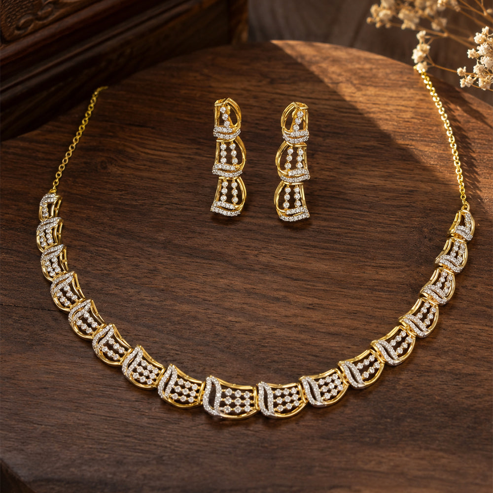 Elegant 925 Sterling Silver Dual Tone CZ Necklace Set