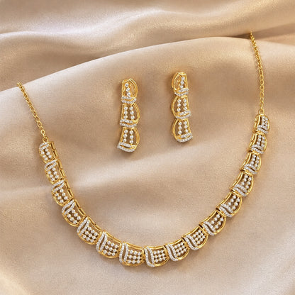 Elegant 925 Sterling Silver Dual Tone CZ Necklace Set