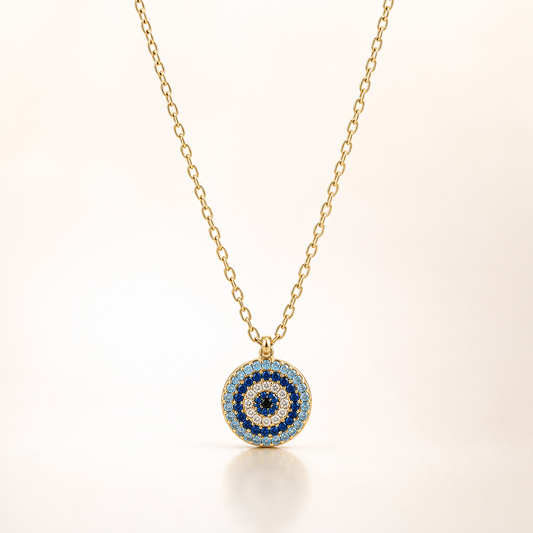Celestial Blue Evil Eye Gold Pendant Necklace