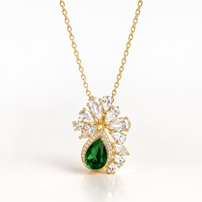 Emerald Bloom Diamond Pendant Necklace