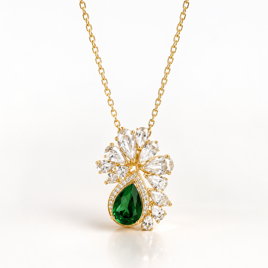 Emerald Bloom Diamond Pendant Necklace