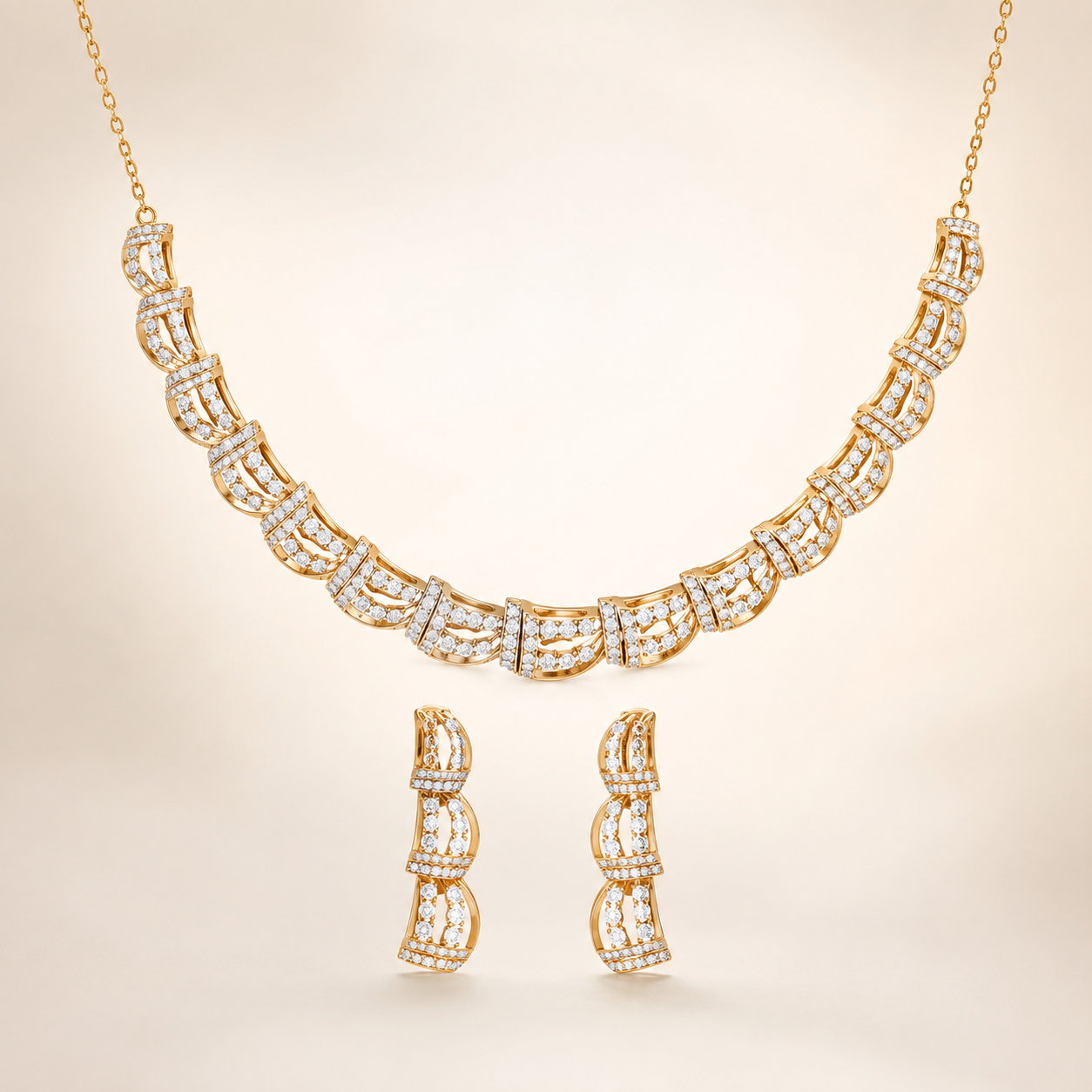 Elegant 925 Sterling Silver Dual Tone CZ Necklace Set