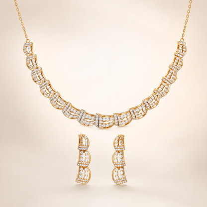 Elegant 925 Sterling Silver Dual Tone CZ Necklace Set