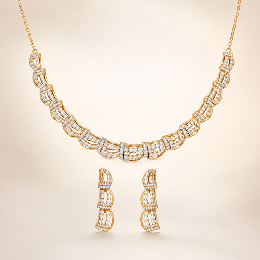 Elegant 925 Sterling Silver Dual Tone CZ Necklace Set