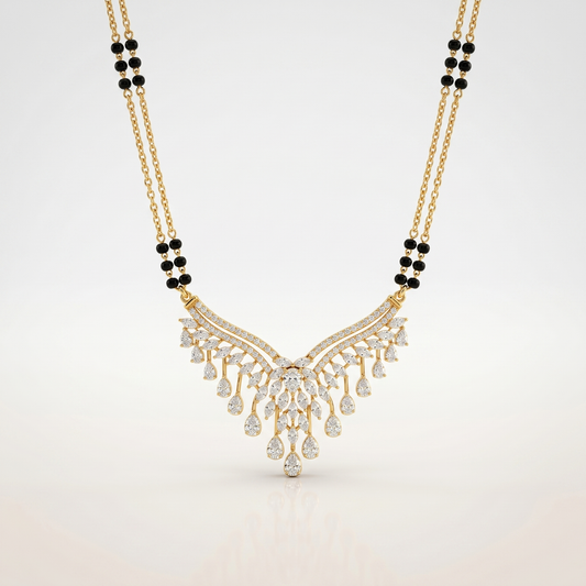 Diamond V-Shape Drop Mangalsutra Necklace