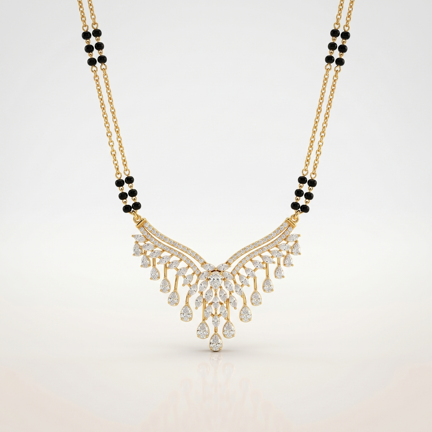 Diamond V-Shape Drop Mangalsutra Necklace