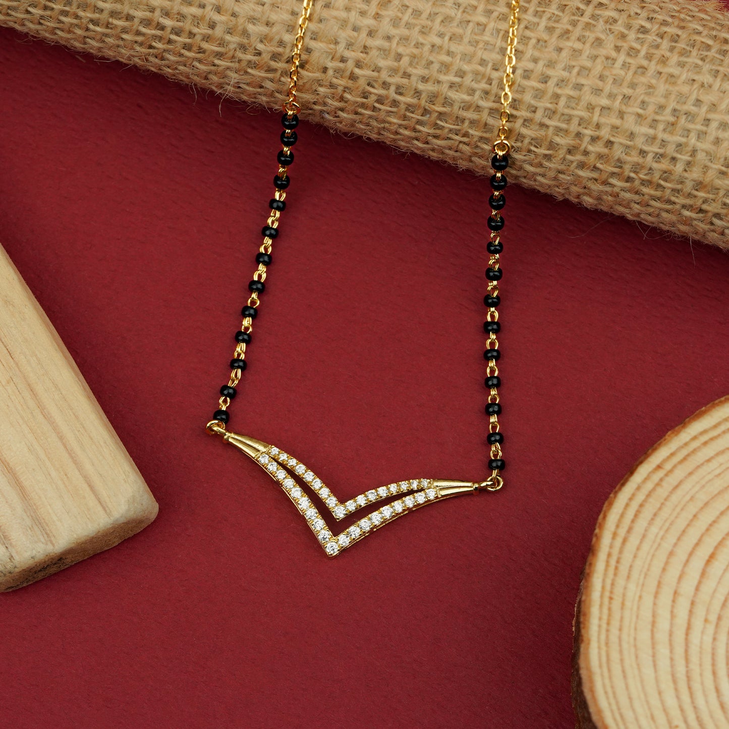 Elegant V-Curve 925 Silver Diamond Mangalsutra