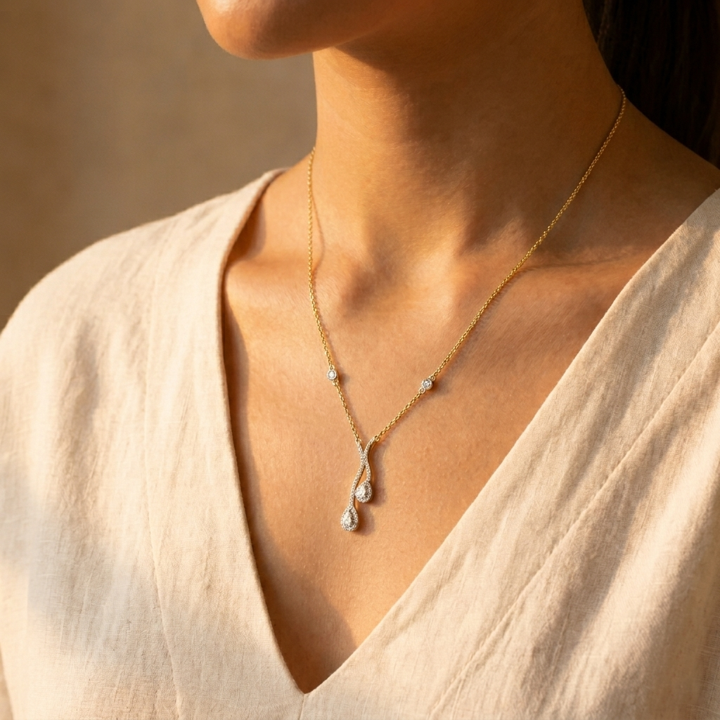 Diamond Dual Drop Pendant Necklace