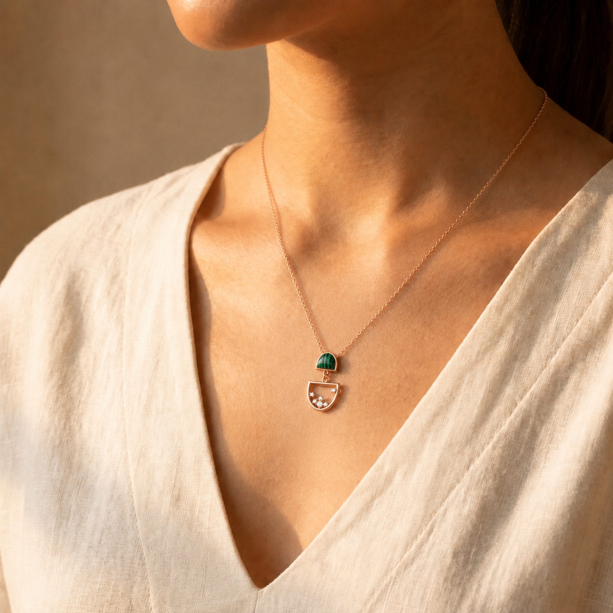 Verdant Celestial Art Deco Pendant
