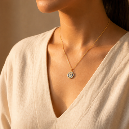 Celestial Blue Evil Eye Gold Pendant Necklace