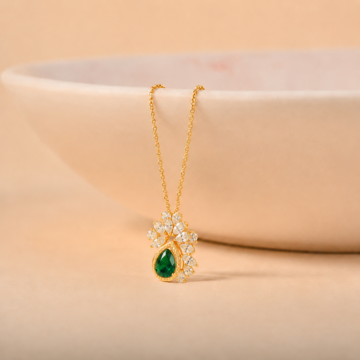 Emerald Bloom Diamond Pendant Necklace