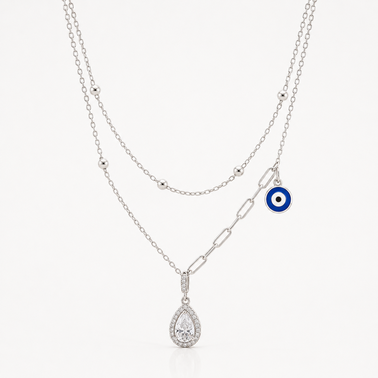 925 Sterling Silver Evil Eye Layered Necklace