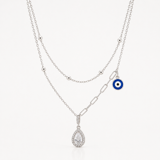 925 Sterling Silver Evil Eye Layered Necklace