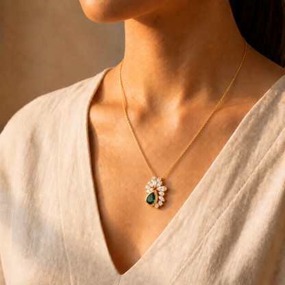 Emerald Bloom Diamond Pendant Necklace