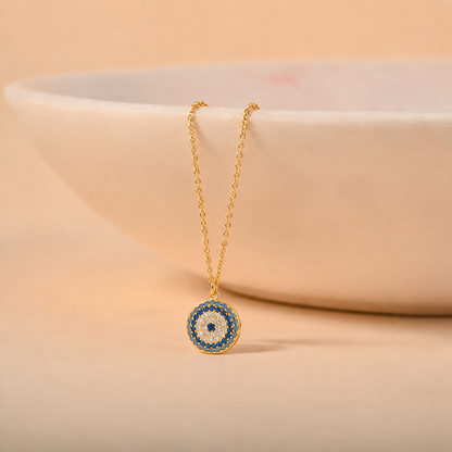 Celestial Blue Evil Eye Gold Pendant Necklace
