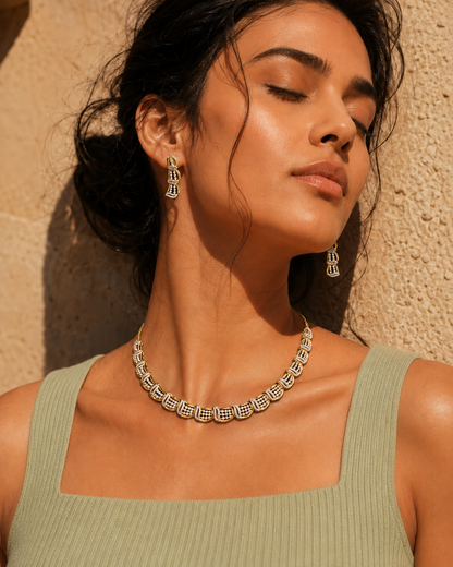 Elegant 925 Sterling Silver Dual Tone CZ Necklace Set