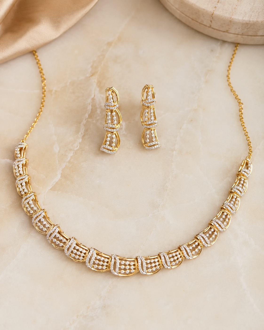 Elegant 925 Sterling Silver Dual Tone CZ Necklace Set