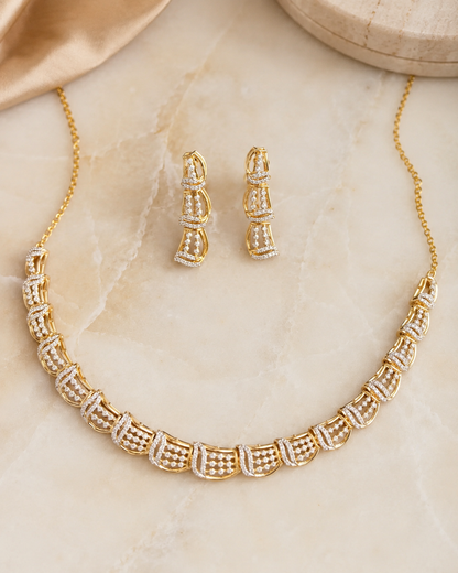 Elegant 925 Sterling Silver Dual Tone CZ Necklace Set