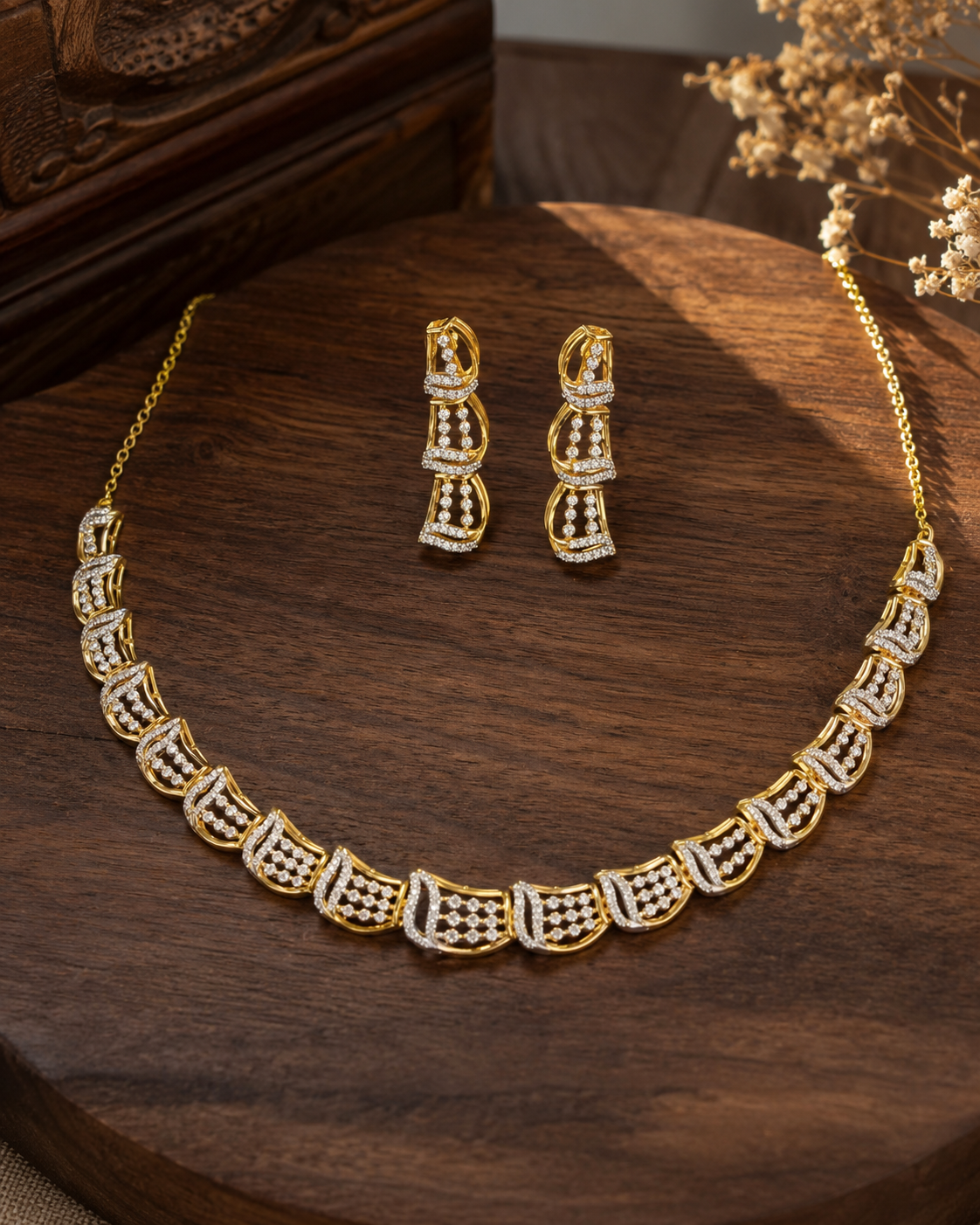Elegant 925 Sterling Silver Dual Tone CZ Necklace Set
