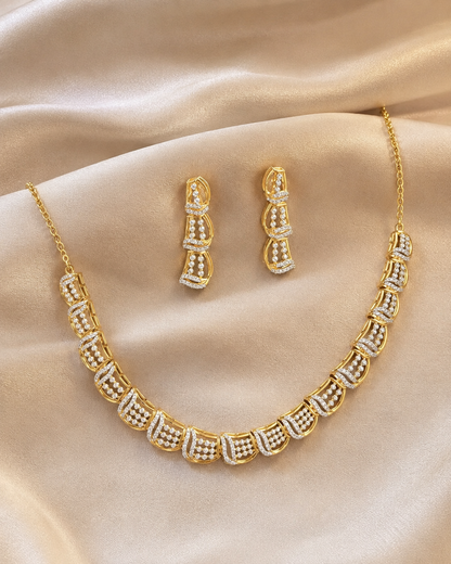 Elegant 925 Sterling Silver Dual Tone CZ Necklace Set