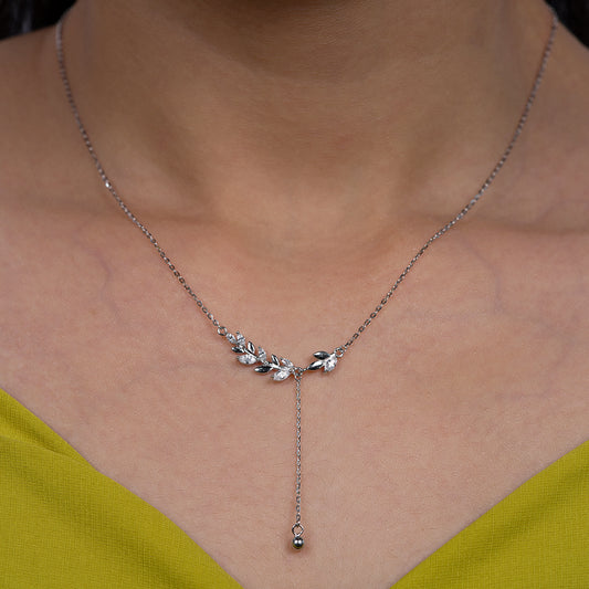 Silver Leaf Lariat Necklace