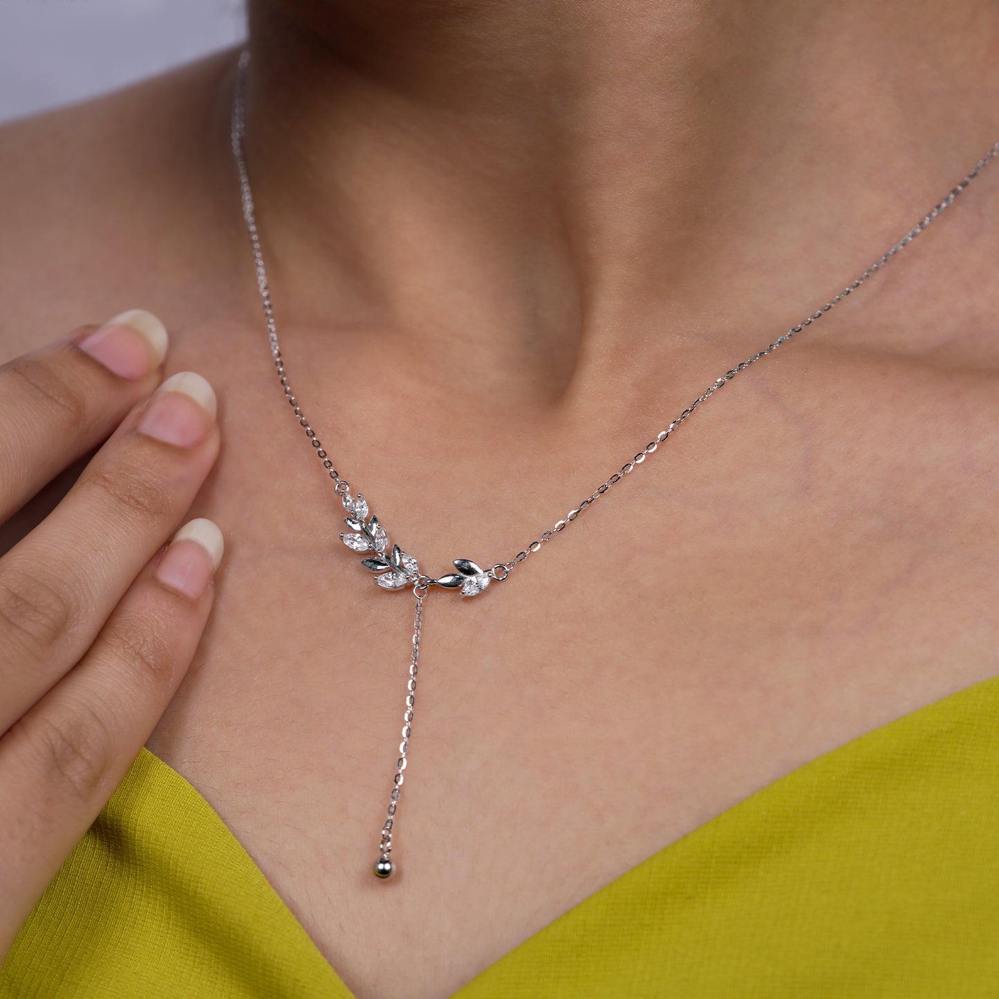 Silver Leaf Lariat Necklace