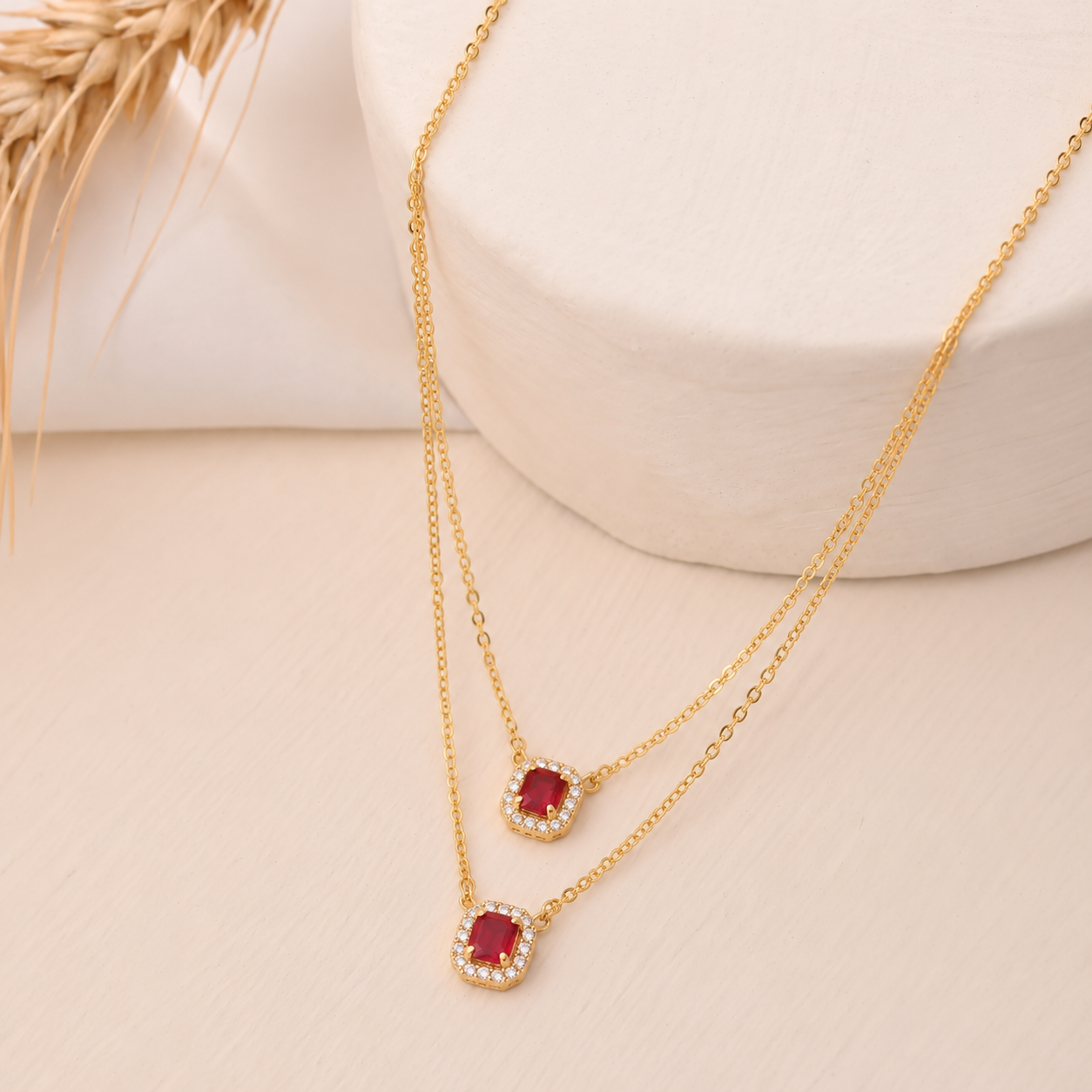 Monarch Cushion-Cut Ruby Duo Necklace