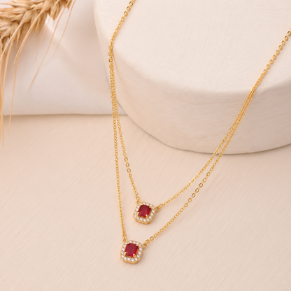 Monarch Cushion-Cut Ruby Duo Necklace