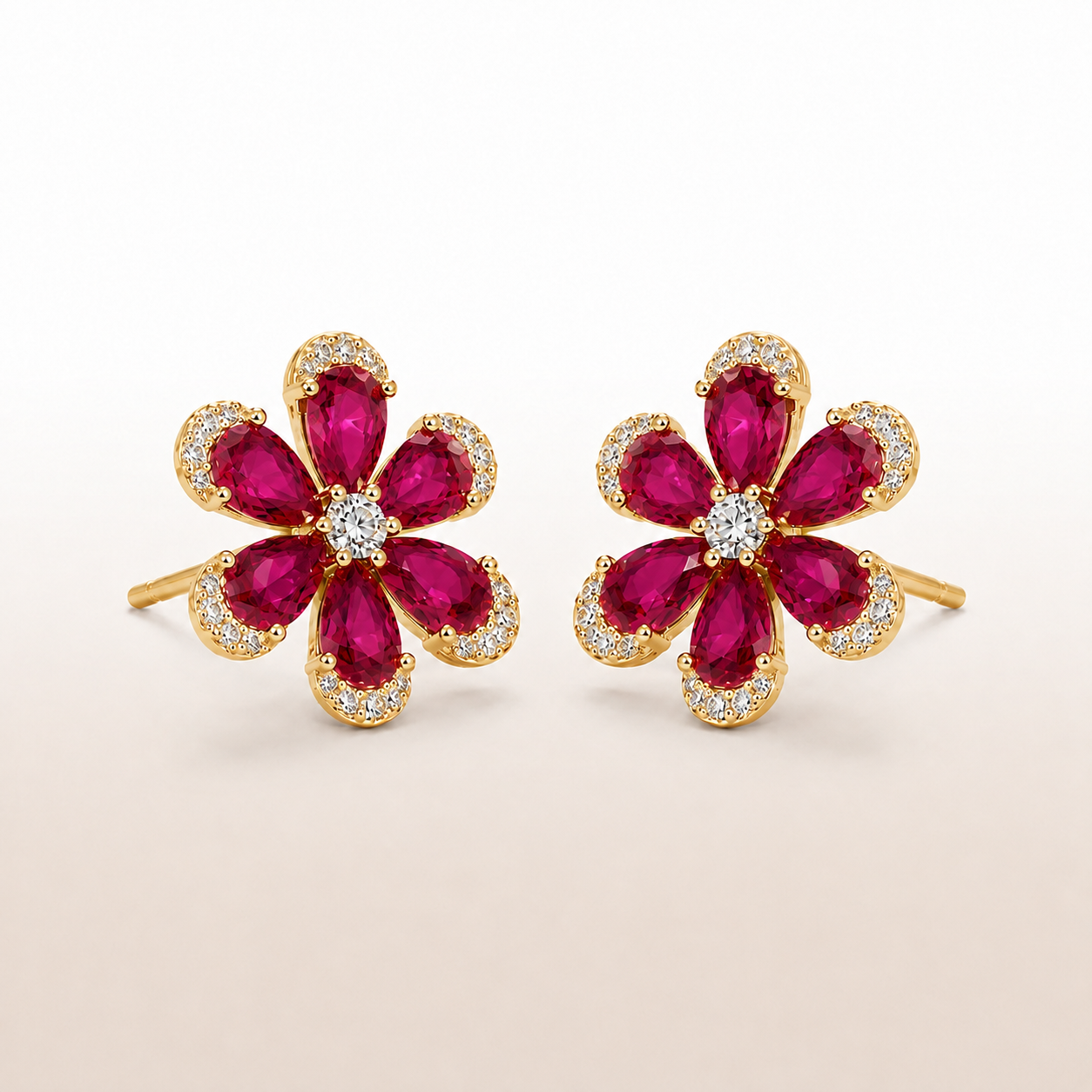 Ruby Bloom Floral 925 Sterling Silver Necklace Set